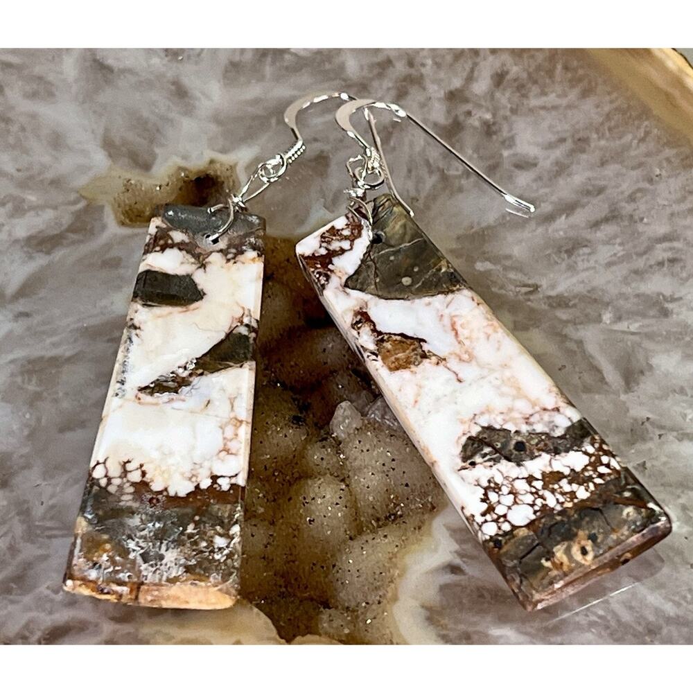 Navajo Wild Horse Turquoise and Sterling Silver Drop Dangle Earrings NEW - Picture 3 of 13